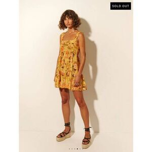 Kivari Amelia Golden Yellow Floral Linen Blend Mini Dress Size XS